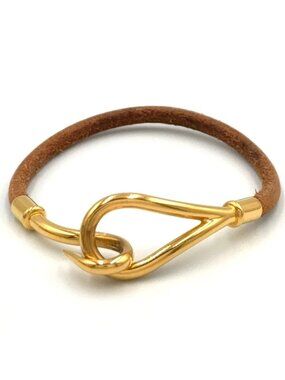 Hermes Jumbo Leather Metal Gold Brown Bracelet